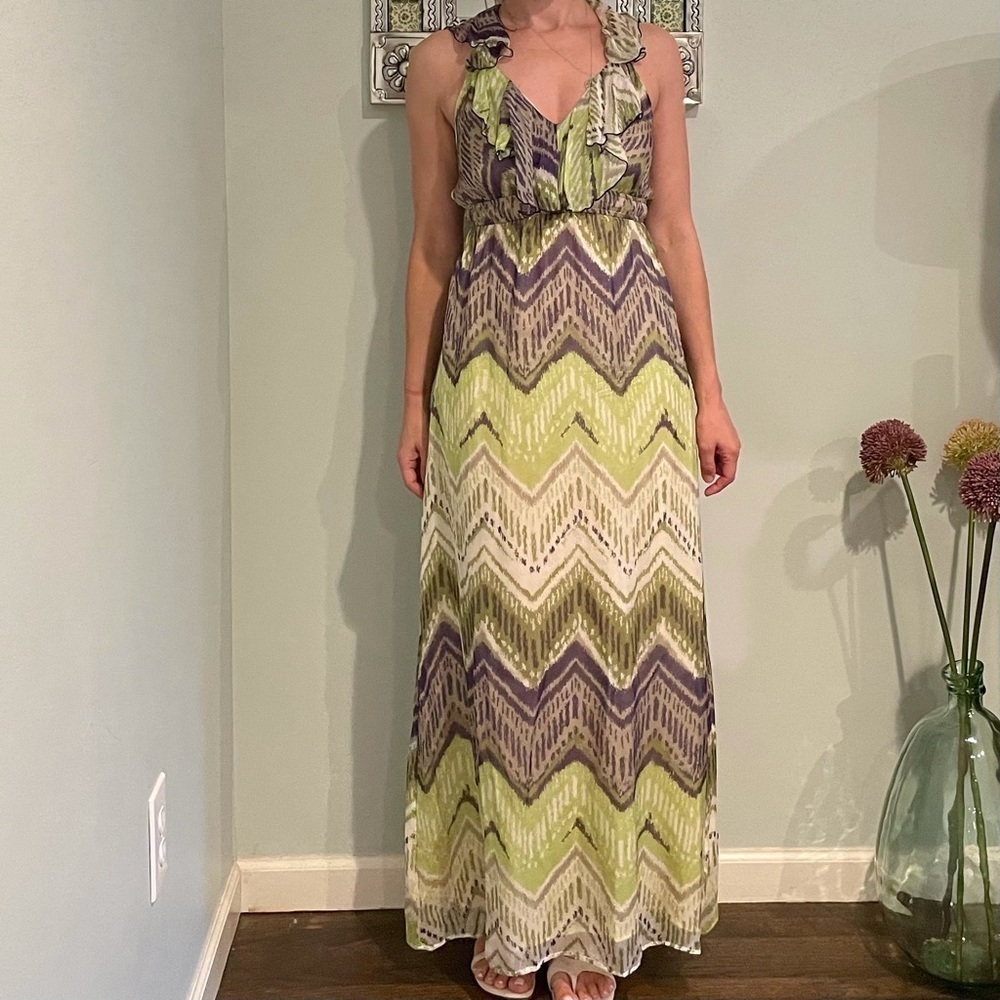 Hale Bob Silk Maxi Chevron Dress small
